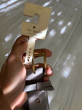 New! Kate spade Pale Gray Leather Bow-Accent Belt with Gold Buckle XS